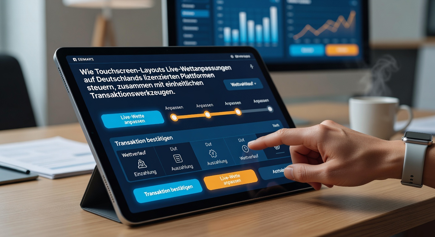 Touchscreen-Interface einer lizenzierten deutschen Wettplattform mit Live-Wettoptionen und Zahlungsintegration