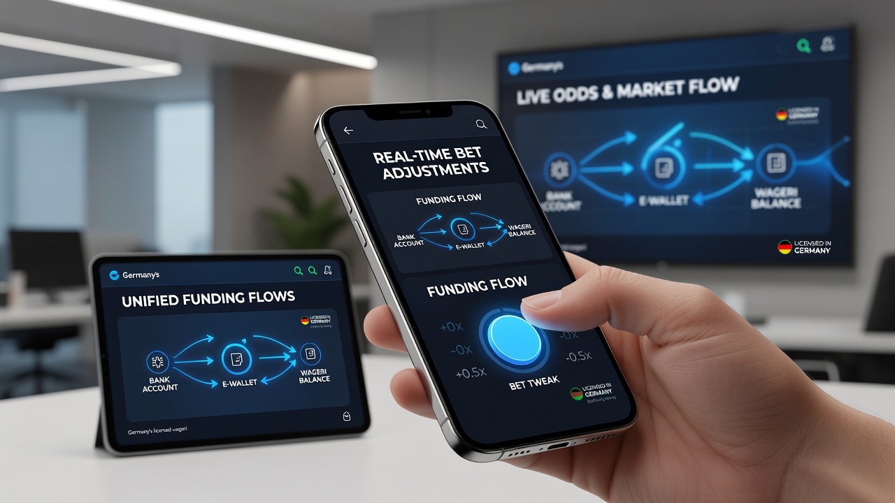Benutzeroberfläche einer Wett-App mit vereinheitlichten Zahlungsoptionen und Gestensteuerung