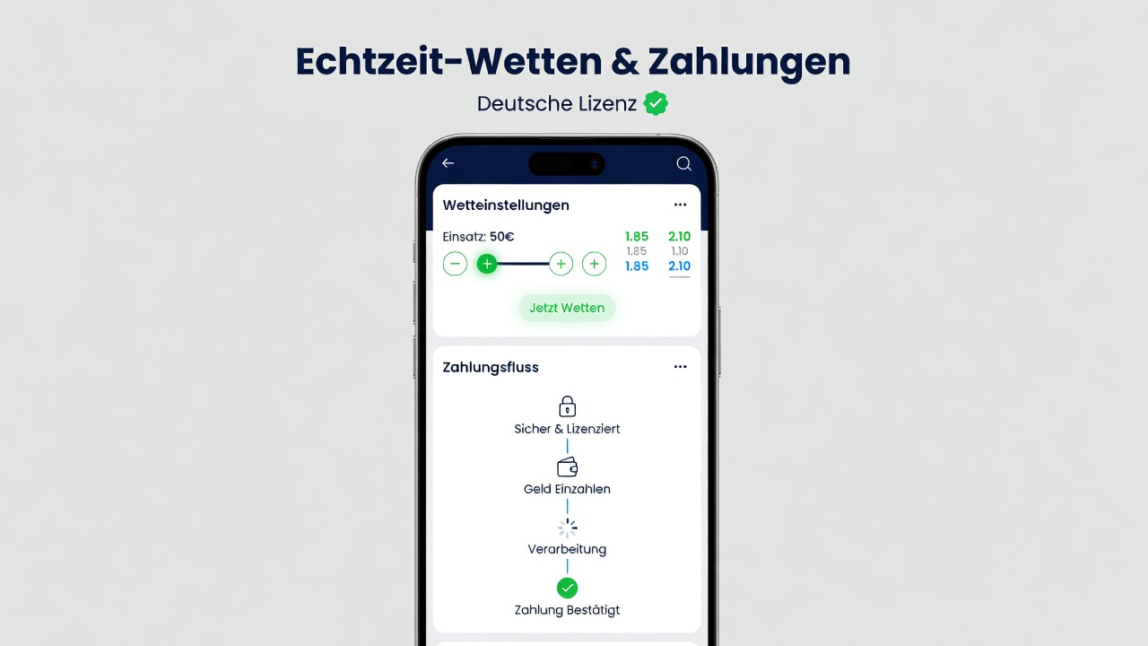 Detailansicht einer Zahlungsflow-Integration in einer mobilen Wett-App mit Echtzeit-Feedback