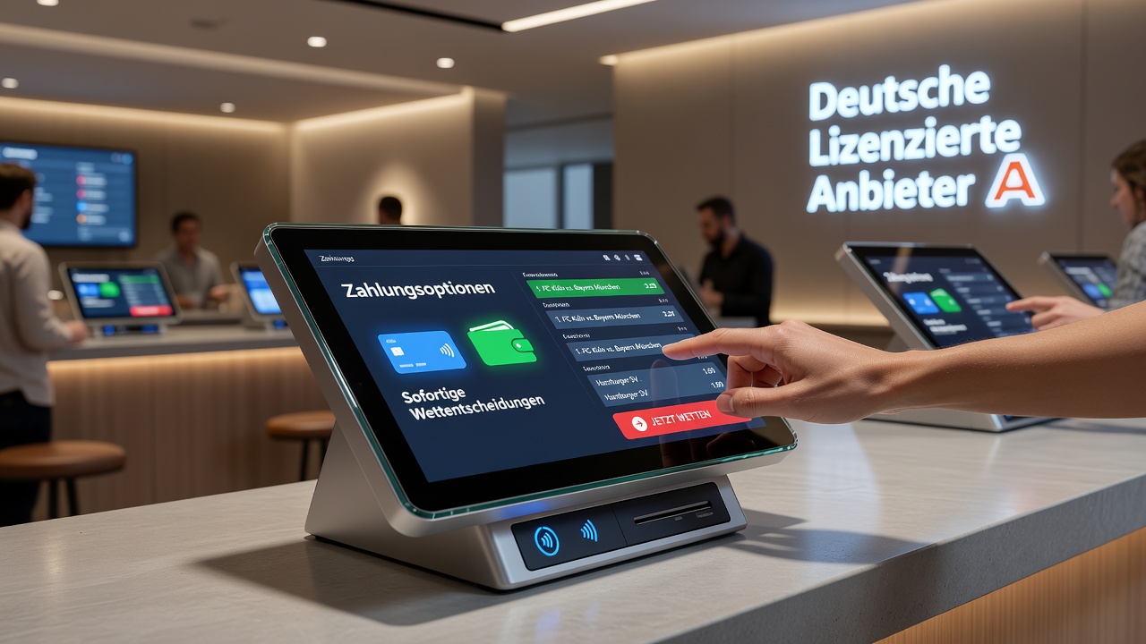 Detailansicht einer App-Oberfläche mit Touch-Gesten für Zahlungen und Wettplatzierungen